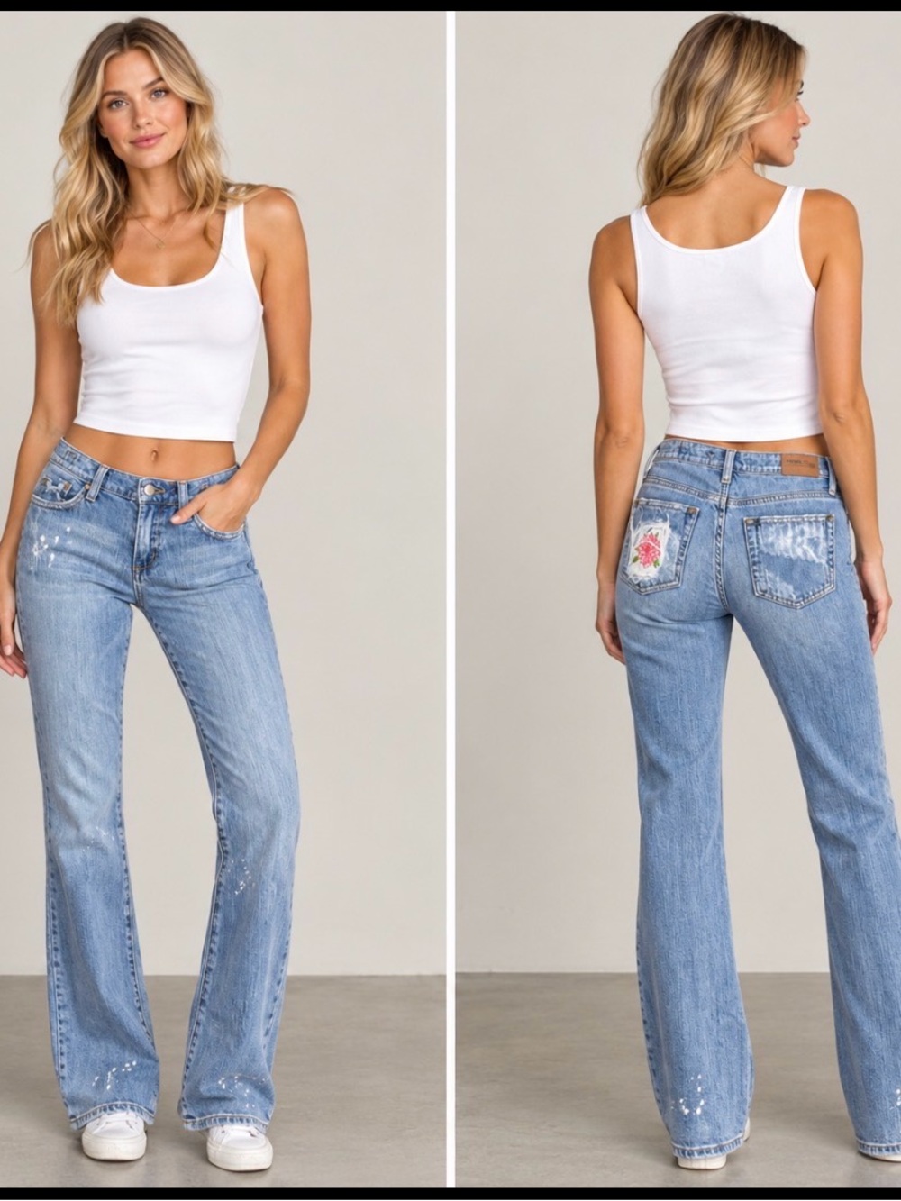 Vigoss light, medium wash, distressed flare, jeans, size 5/6